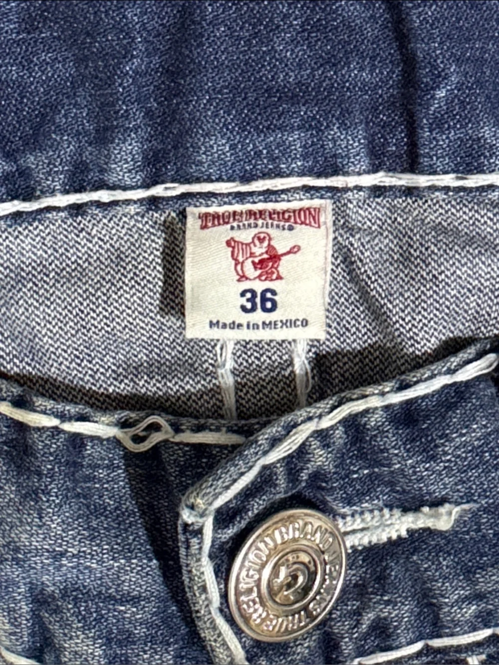 True Religion Jeans Vintage Straight Relaxed Mens 36 Blue Red Stitch